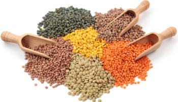 Group of lentils isolated on white background